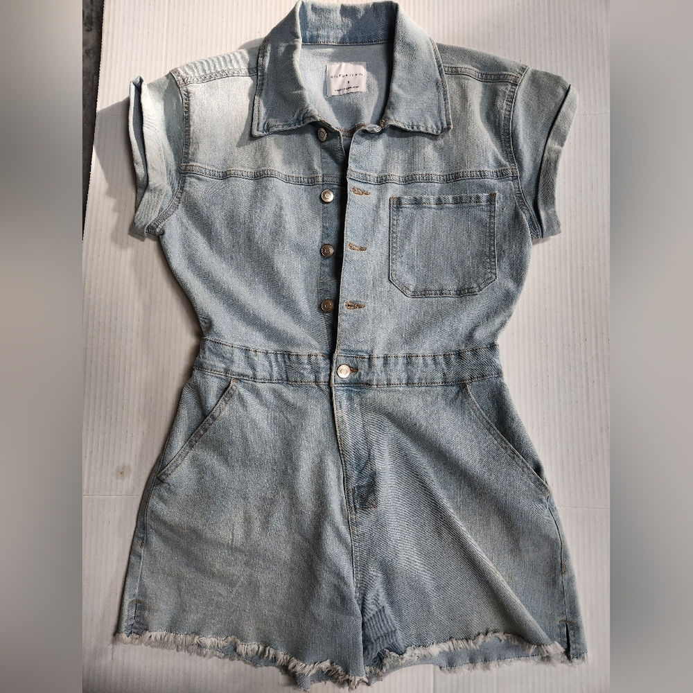 Celebrity pink denim shorts romper women's size small